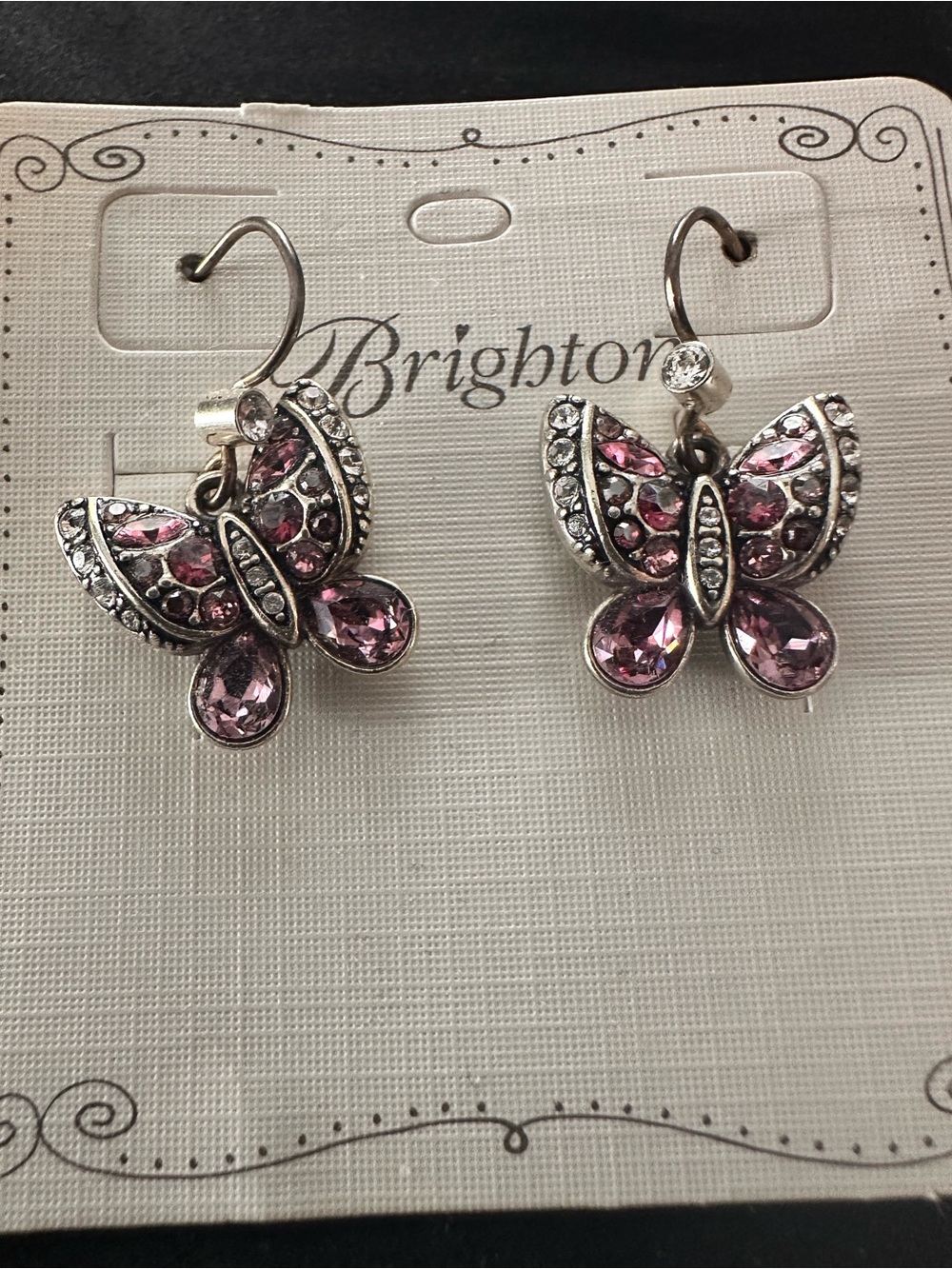 Brighton Silver-Tone Butterfly Earrings with Pink Crystals